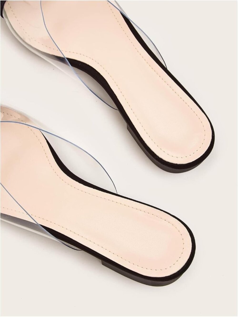 Women's Black Metallic Transparent PVC Pointed Toe Flat Shoes Slip On Flat Mules - Picture 4 of 5